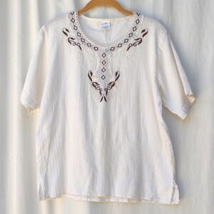 White Embroidered Cotton Top Turkiye XL